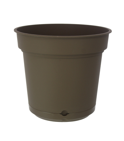 Pot rond plastique marron avec soucoupe