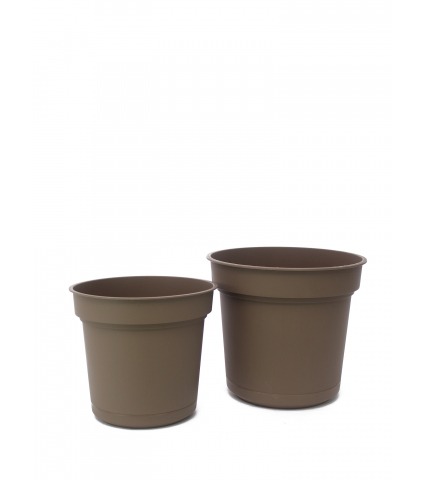 Pot rond plastique marron avec soucoupe