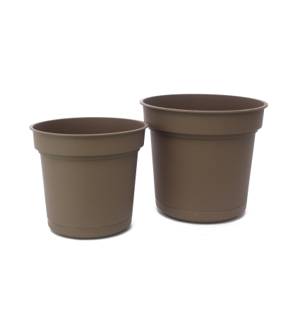 Pot rond plastique marron avec soucoupe