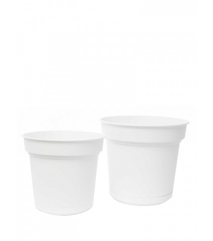 Pot rond blanc plastique avec soucoupe