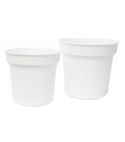 Pot rond blanc plastique avec soucoupe