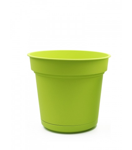 Pot rond vert plastique avec soucoupe