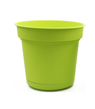 Pot rond vert plastique avec soucoupe