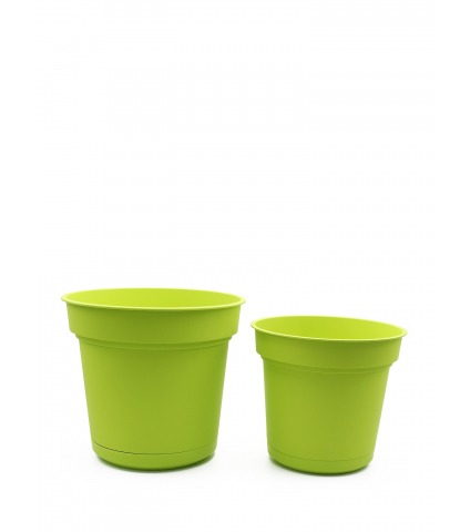 Pot rond vert plastique avec soucoupe
