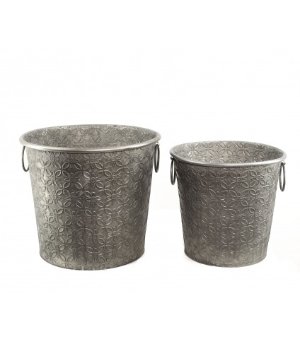 Grand pot zinc motif floral