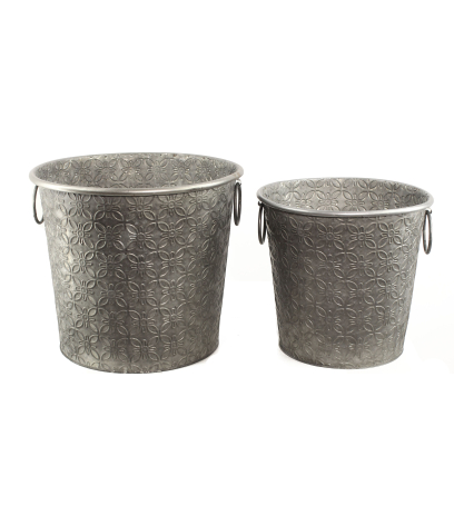 Grand pot zinc motif floral