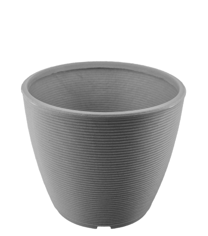 Grand pot rond strié gris