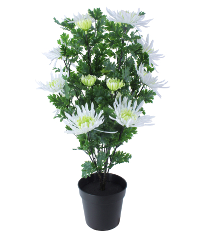 Grand chrysanthème en pot artificiel blanc