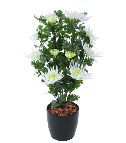 Grand chrysanthème en pot artificiel blanc