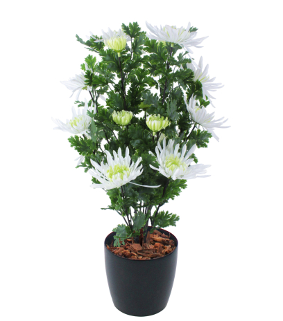 Grand chrysanthème en pot artificiel blanc