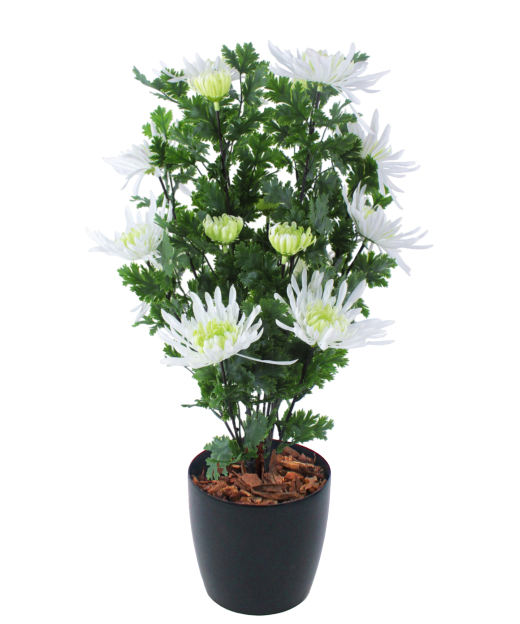 Grand chrysanthème en pot artificiel blanc