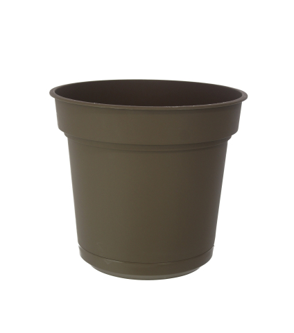 Pot rond plastique marron avec soucoupe