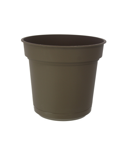 Pot rond plastique marron avec soucoupe