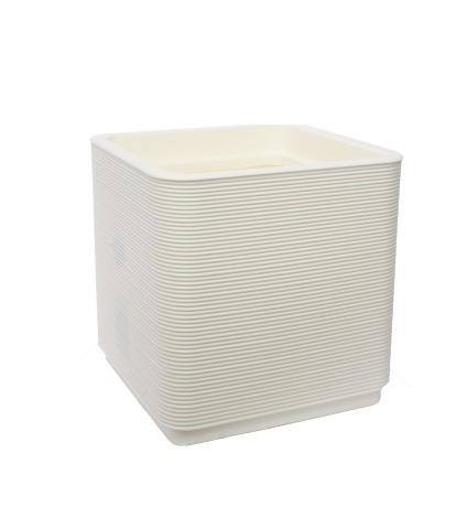 Grand pot cubique blanc strié en plastique