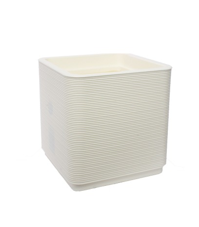 Grand pot cubique blanc strié en plastique