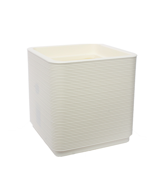 Grand pot cubique blanc strié en plastique