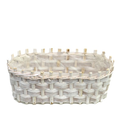 Jardinière blanche en bois tressé
