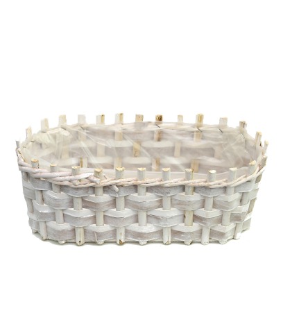 Jardinière blanche en bois tressé