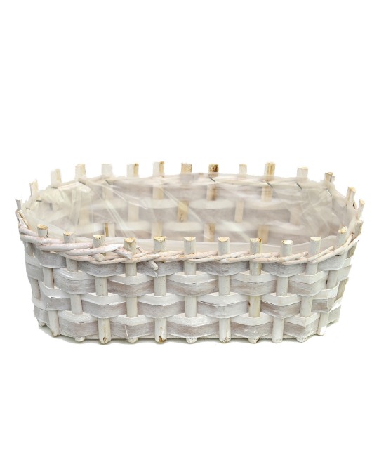 Jardinière blanche en bois tressé