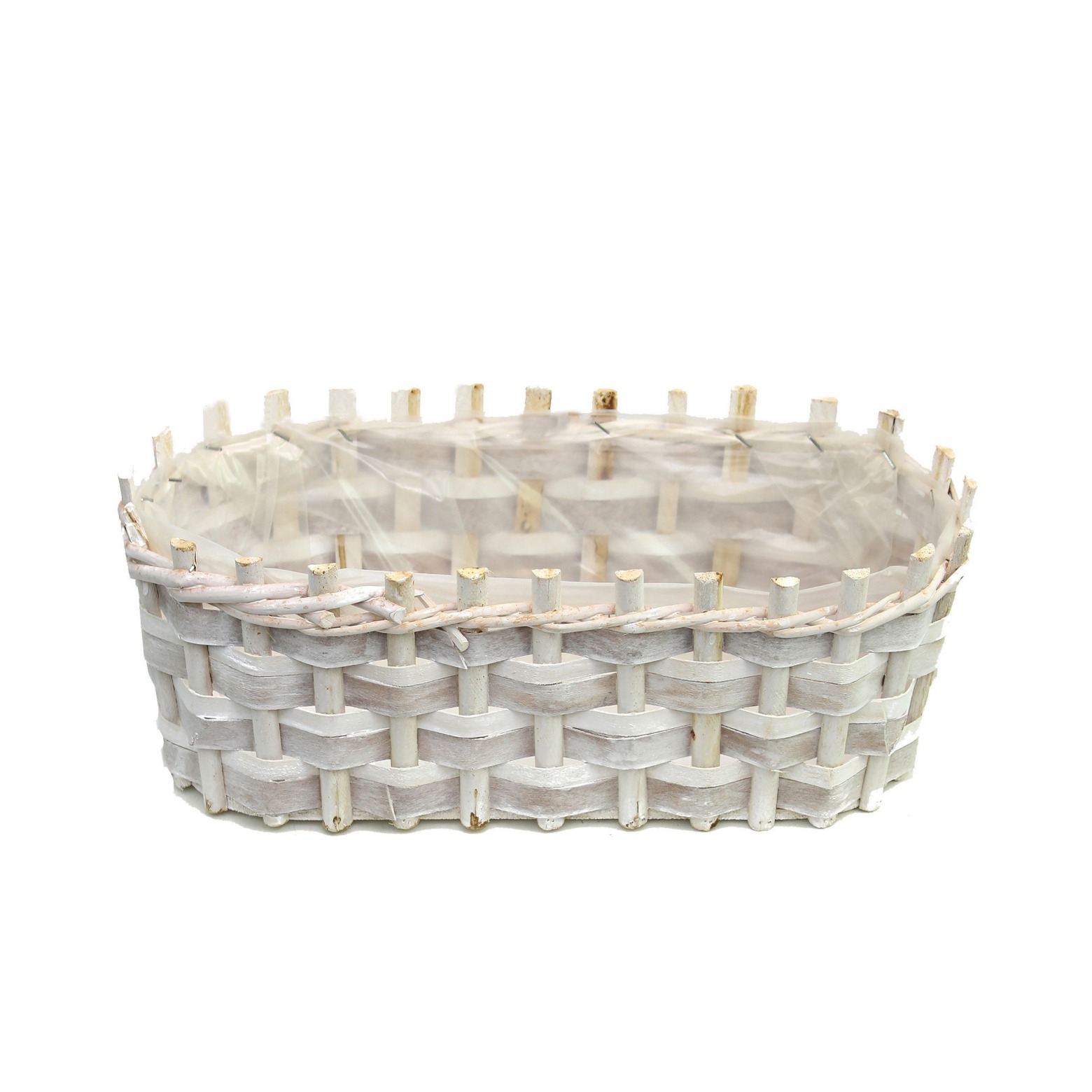 Jardinière blanche en bois tressé