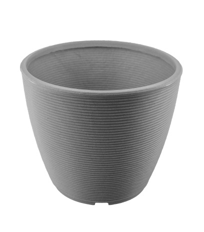 Grand pot rond strié gris