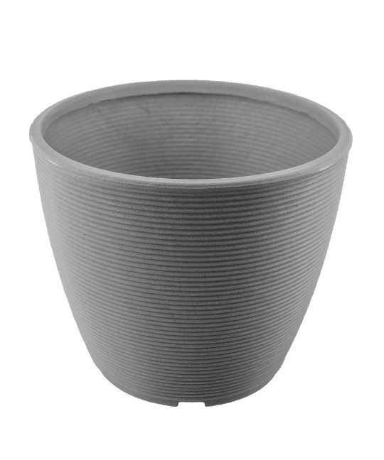 Grand pot rond strié gris