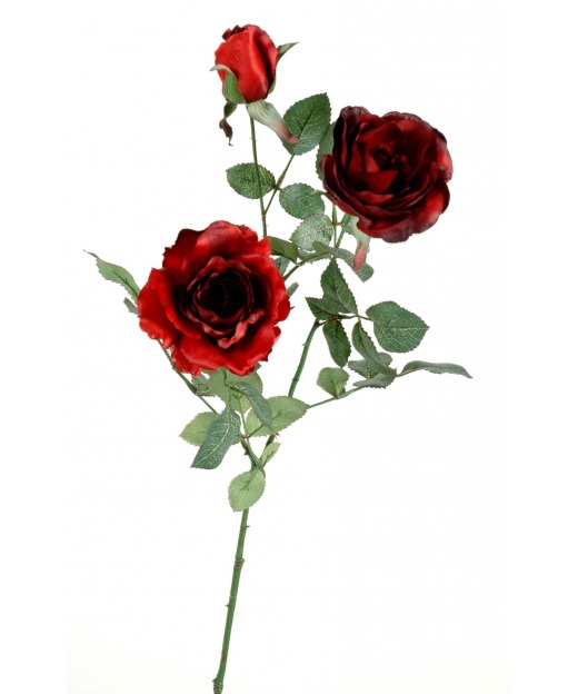 Rose rouge artificielle feuillue