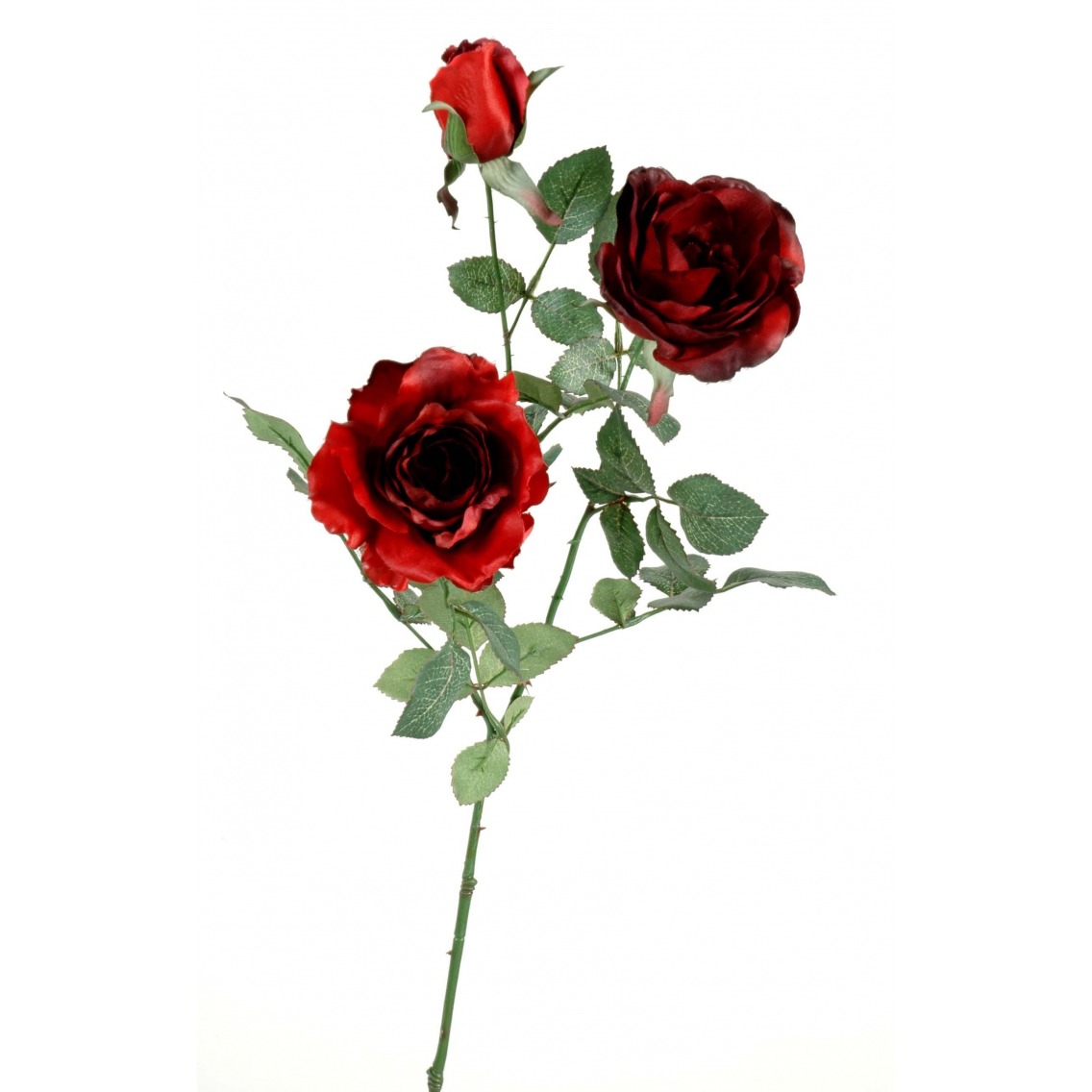 Rose rouge artificielle feuillue