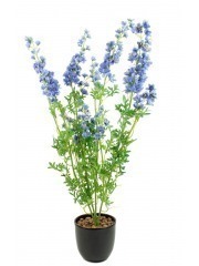 Delphinium artificiel sur piquet et ses fleurs bleues