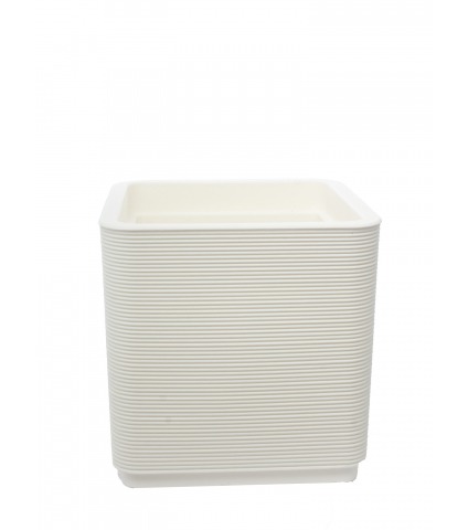 Grand pot cubique blanc strié en plastique