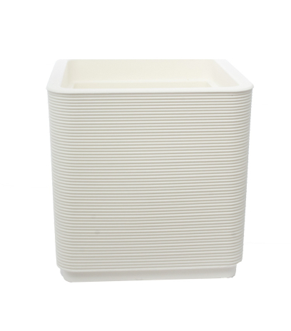 Grand pot cubique blanc strié en plastique