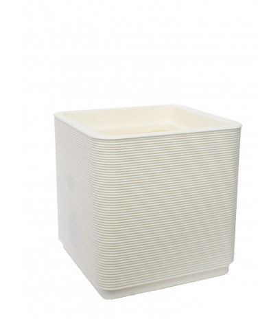 Grand pot cubique blanc strié en plastique